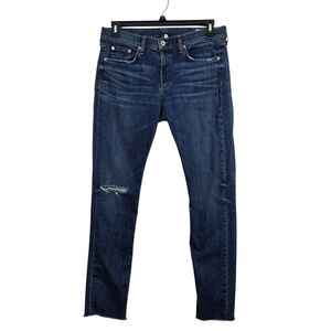 Rag & Bone Dre Jeans Slim Boyfriend Jeans Java Blue Holes Size 30 Distressed